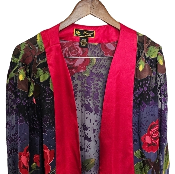 Floral boho burn out vevet silk blend sheer multicolor prints top size 1X - Picture 2 of 11